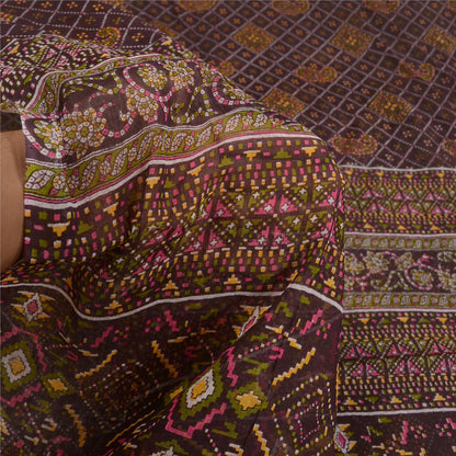 Sanskriti Vintage Sarees Purple Bandhani Patola Print Pure Cotton Sari Sustainable Fabric