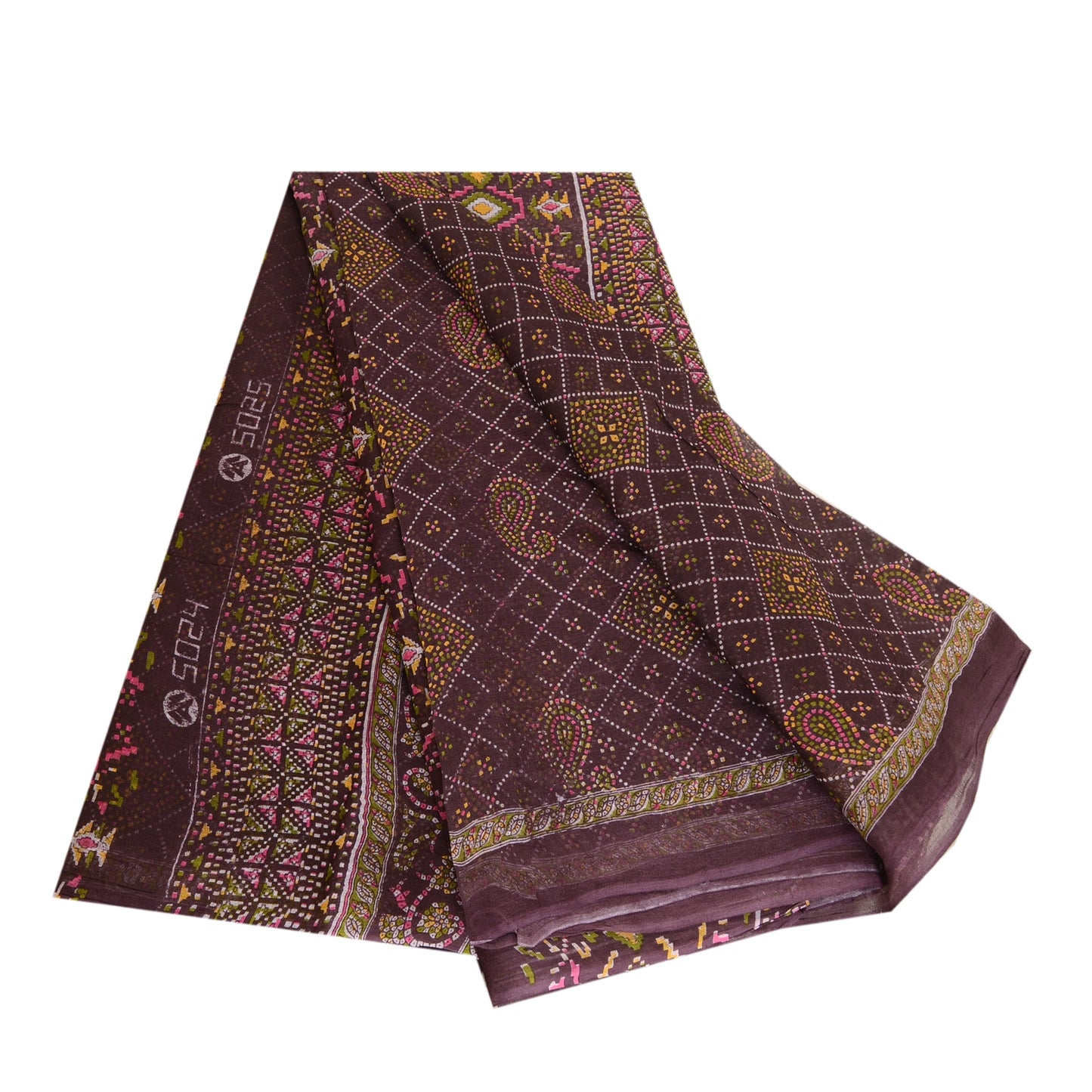 Sanskriti Vintage Sarees Purple Bandhani Patola Print Pure Cotton Sari Sustainable Fabric