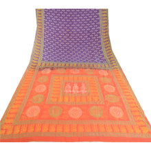 Load image into Gallery viewer, Sanskriti Vintage Sarees Purple/Orange Hand Block Print Blend Silk Sari Fabric

