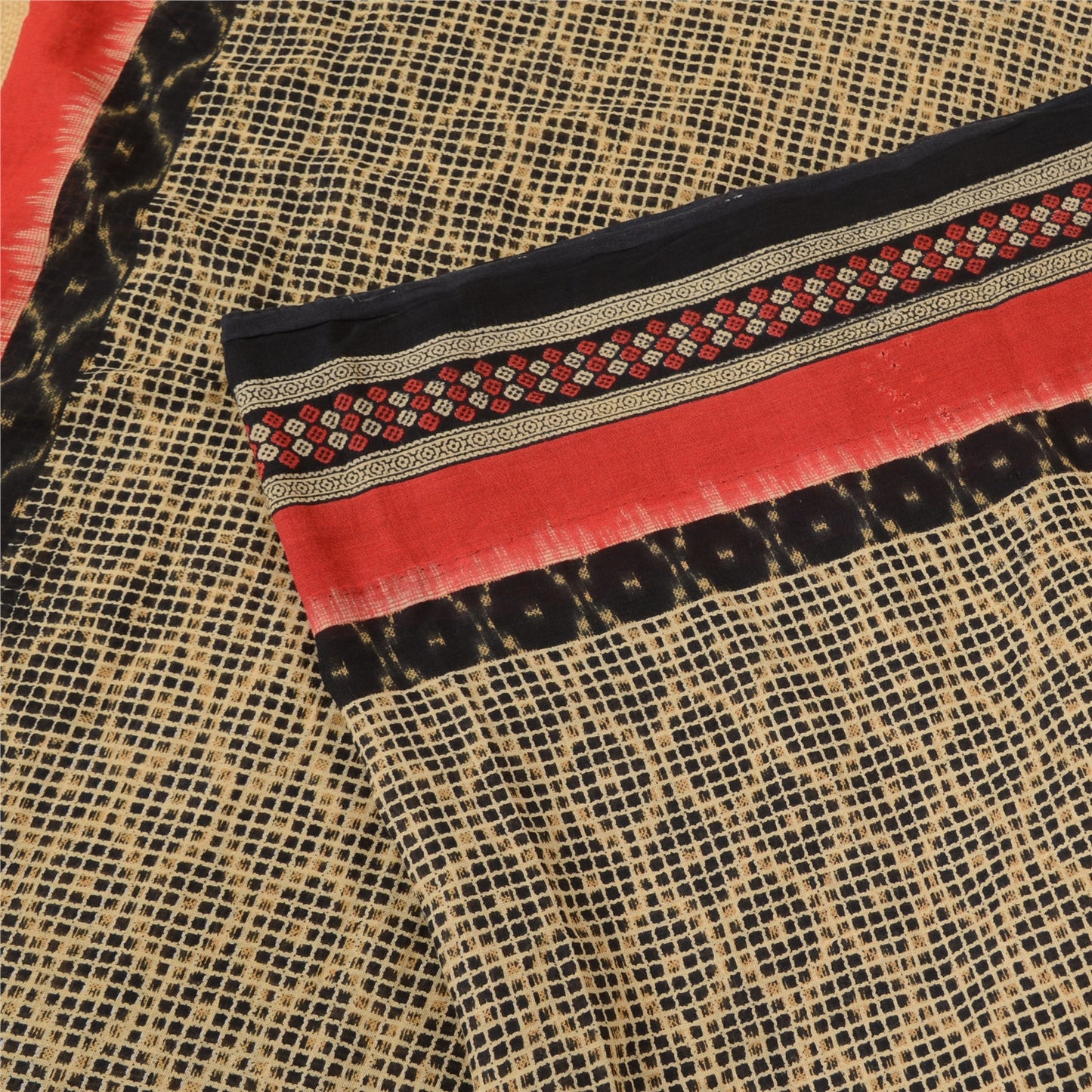 Sanskriti Vintage Sarees Black Sambhalpuri Ikat Printed Pure Cotton Sari Sustainable Fabric