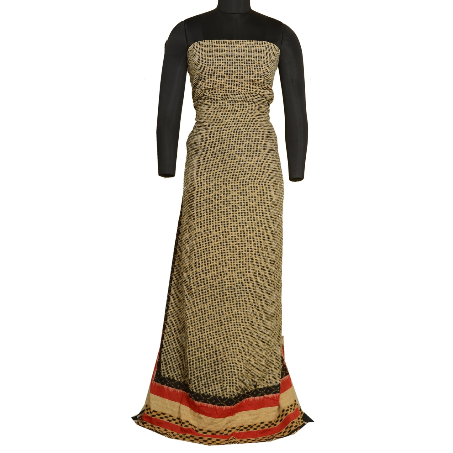 Sanskriti Vintage Sarees Black Sambhalpuri Ikat Printed Pure Cotton Sari Sustainable Fabric