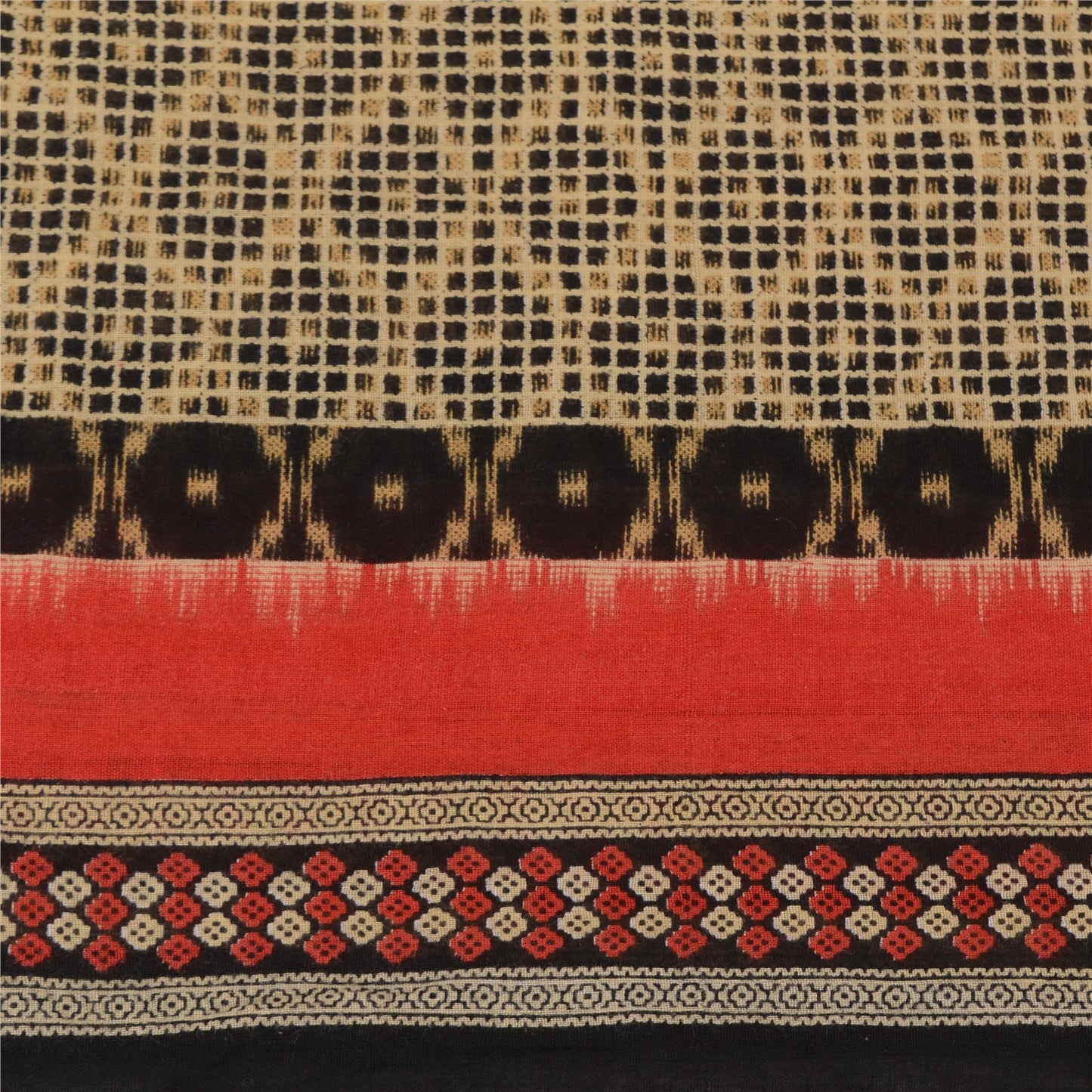 Sanskriti Vintage Sarees Black Sambhalpuri Ikat Printed Pure Cotton Sari Sustainable Fabric