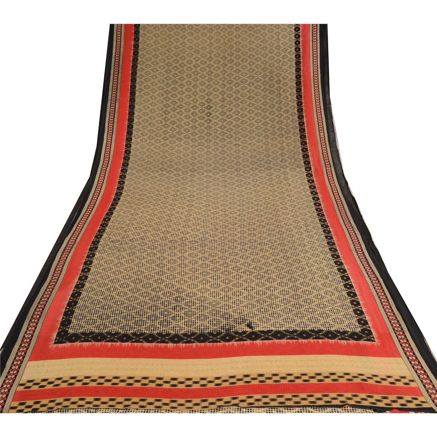 Sanskriti Vintage Sarees Black Sambhalpuri Ikat Printed Pure Cotton Sari Sustainable Fabric