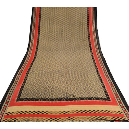 Sanskriti Vintage Sarees Black Sambhalpuri Ikat Printed Pure Cotton Sari Sustainable Fabric
