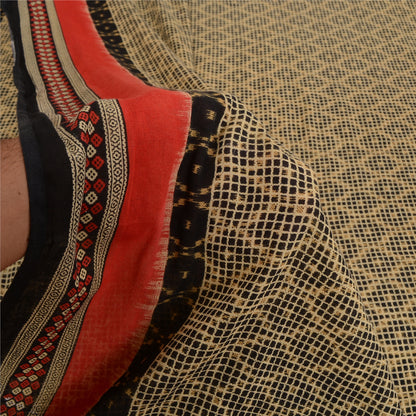 Sanskriti Vintage Sarees Black Sambhalpuri Ikat Printed Pure Cotton Sari Sustainable Fabric