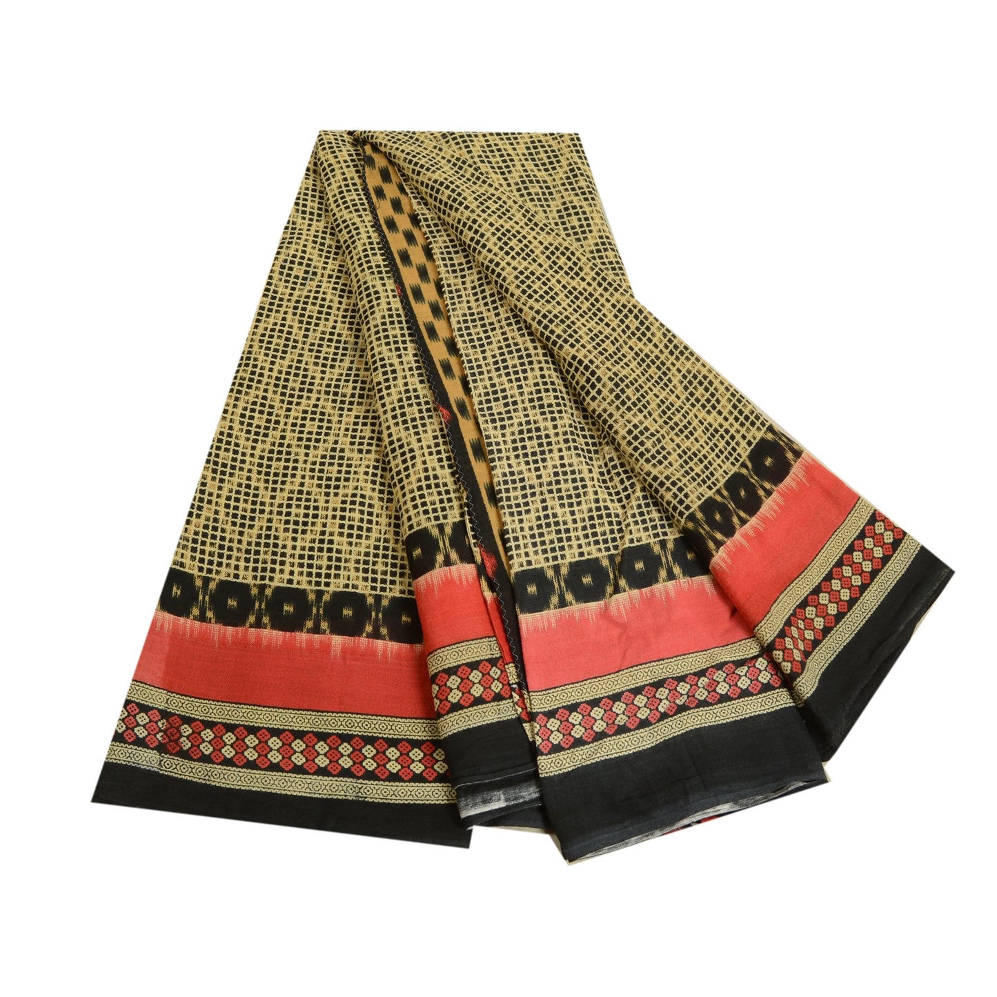 Sanskriti Vintage Sarees Black Sambhalpuri Ikat Printed Pure Cotton Sari Sustainable Fabric