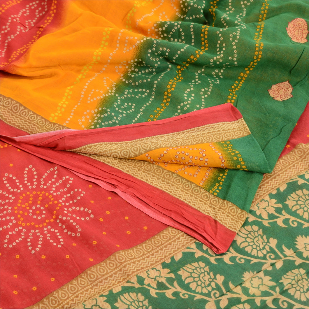 Sanskriti Vintage Sarees Multi Bandhani Printed Pure Cotton Sari Craft Fabric