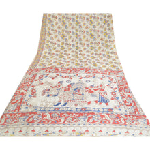 Load image into Gallery viewer, Sanskriti Vintage Sarees Ivory HandBlock Kalamkari Print Pure Cotton Sari Fabric
