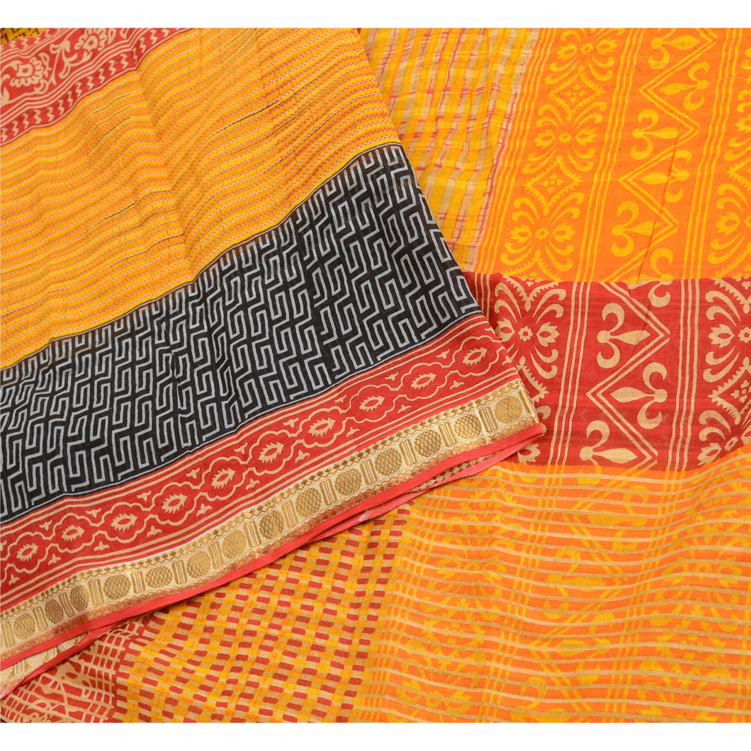 Sanskriti Vintage Sarees Multi Indian Printed Pure Cotton Sari 5yd Craft Fabric