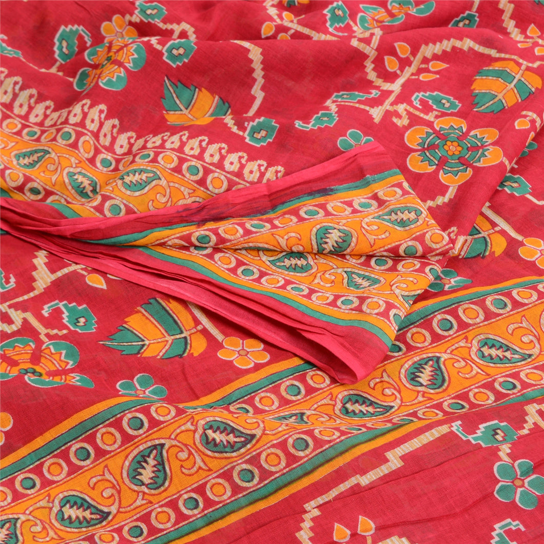 Sanskriti Vintage Dark Red Indian Sarees Pure Cotton Printed Sari Craft Fabric