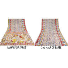 Load image into Gallery viewer, Sanskriti Vintage Ivory Sarees Pure Cotton Handmade Kalamkari Sari Craft Fabric
