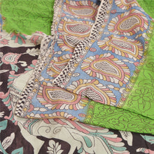Load image into Gallery viewer, Sanskriti Vintage Sarees Green Handmade Kalamkari Pure Cotton Sari Craft Fabric
