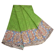 Load image into Gallery viewer, Sanskriti Vintage Sarees Green Handmade Kalamkari Pure Cotton Sari Craft Fabric
