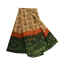 Load image into Gallery viewer, Sanskriti Vintage Sarees Green/Cream Pure Cotton Bandhani Printed Sari Fabric
