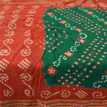 Load image into Gallery viewer, Sanskriti Vintage Sarees Green/Orange Bandhani Printed Pure Cotton Sari Fabric
