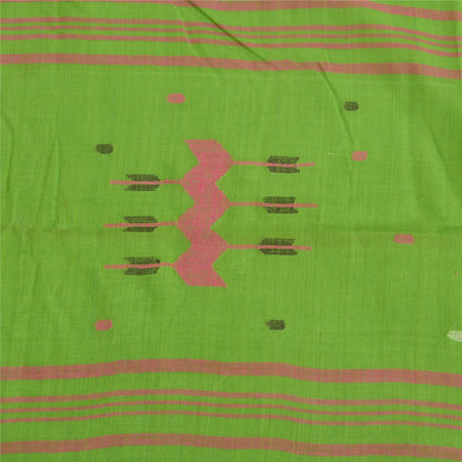 Sanskriti Vintage Sarees Green Tant Hand-Woven Pure Cotton Sari 5yd Craft Sustainable Fabric