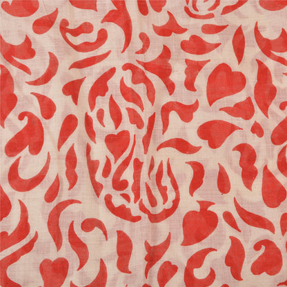 Sanskriti Vintage Sarees Ivory/Red Printed 100% Pure Cotton Sari Craft Sustainable Fabric