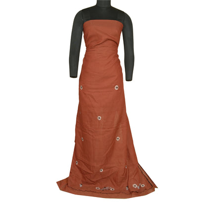 Sanskriti Vintage Sarees Orange Embroidered Pure Cotton Sari Woven Craft Sustainable Fabric