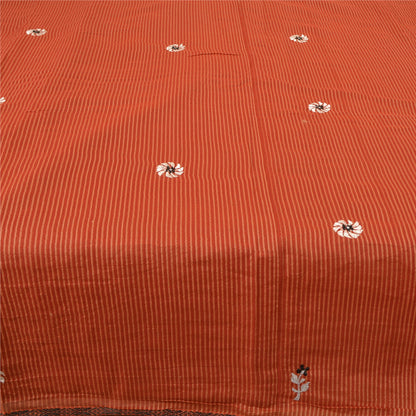 Sanskriti Vintage Sarees Orange Embroidered Pure Cotton Sari Woven Craft Sustainable Fabric