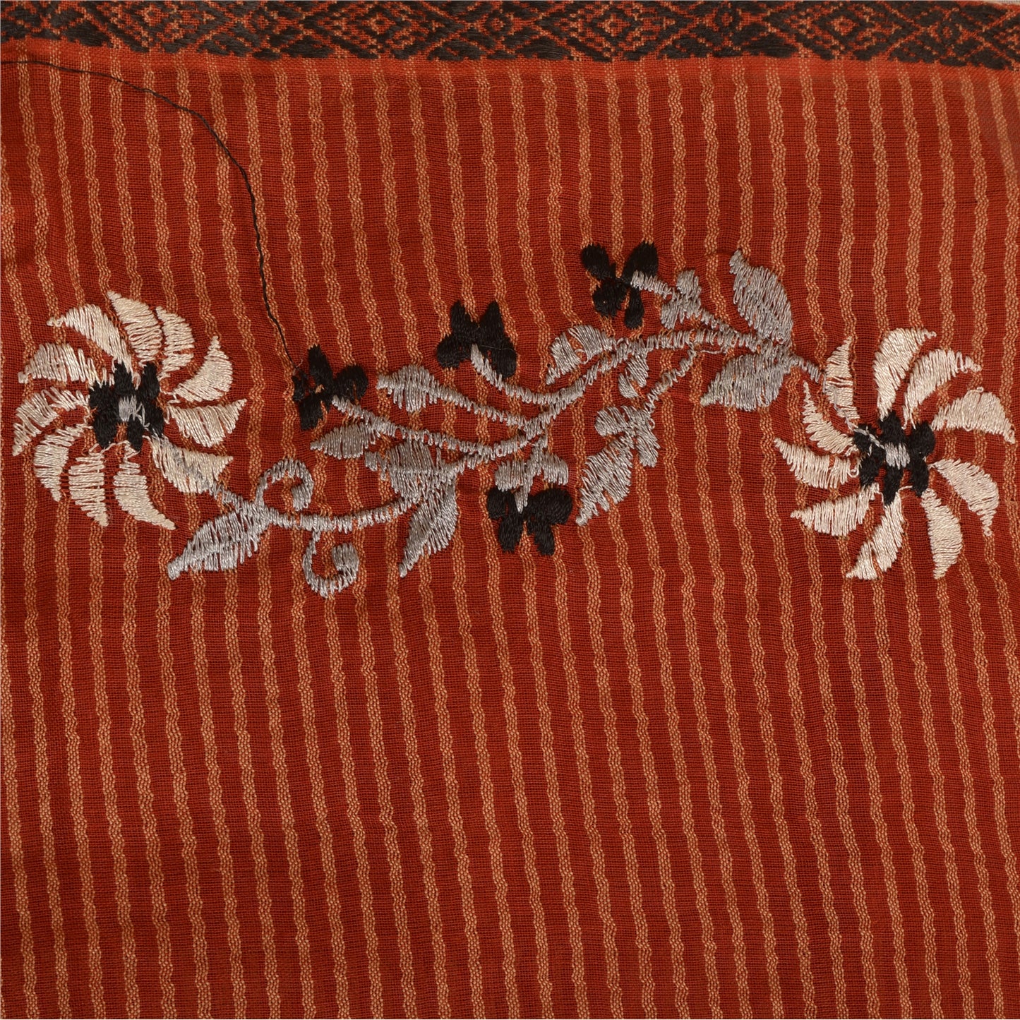 Sanskriti Vintage Sarees Orange Embroidered Pure Cotton Sari Woven Craft Sustainable Fabric