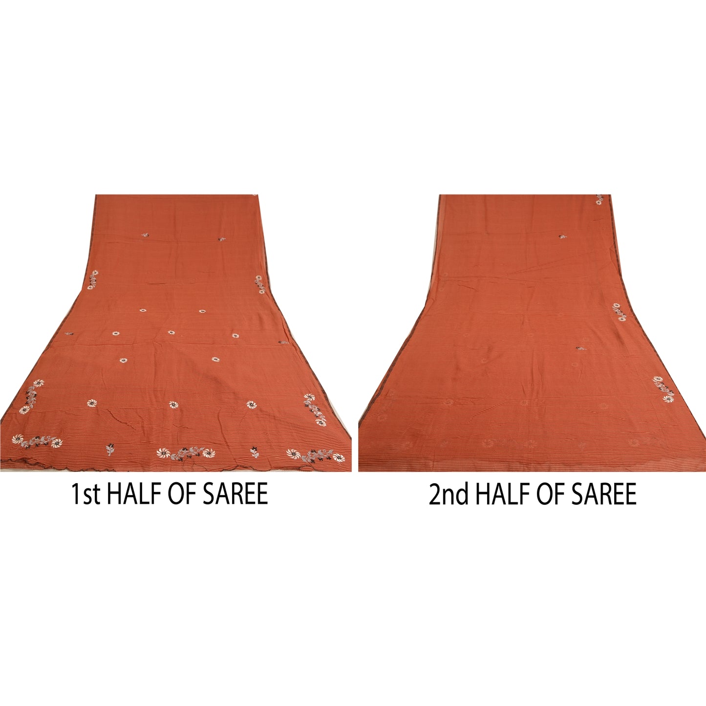 Sanskriti Vintage Sarees Orange Embroidered Pure Cotton Sari Woven Craft Sustainable Fabric