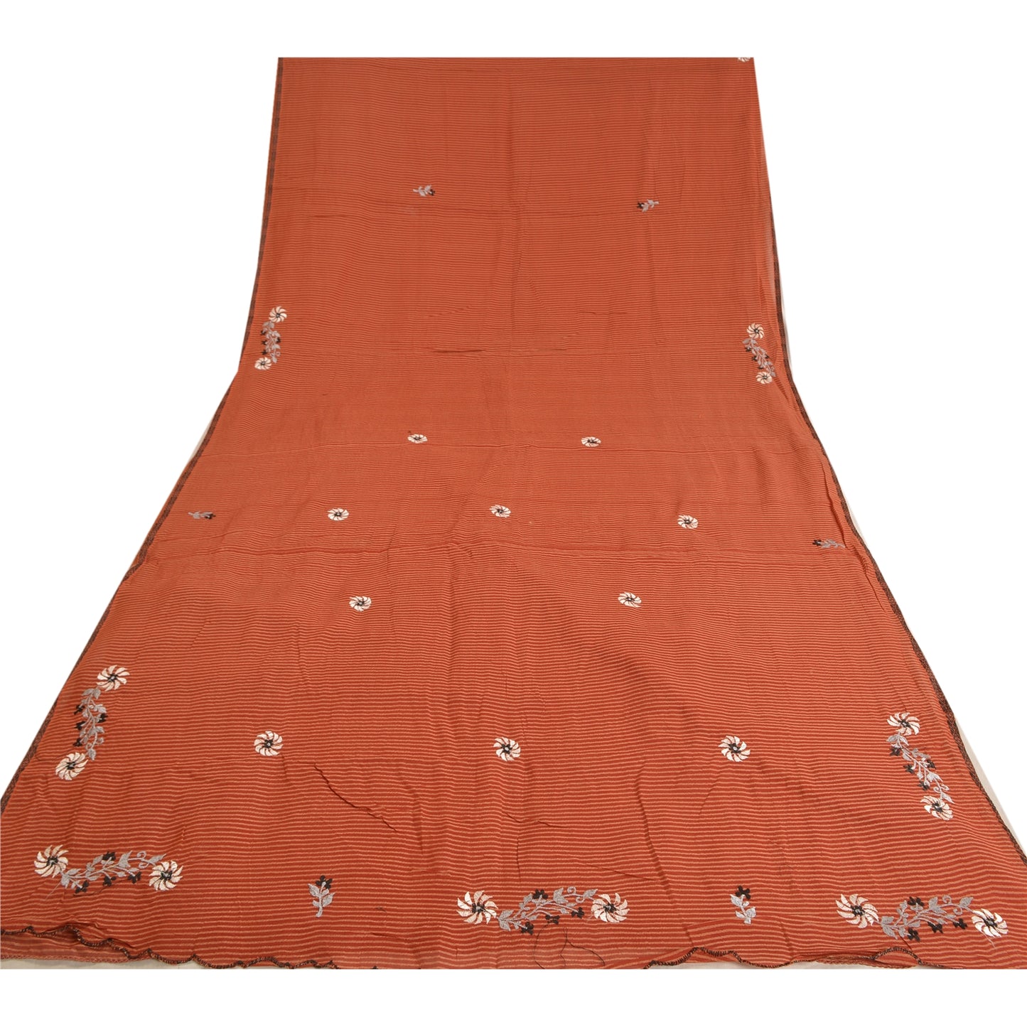 Sanskriti Vintage Sarees Orange Embroidered Pure Cotton Sari Woven Craft Sustainable Fabric