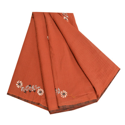 Sanskriti Vintage Sarees Orange Embroidered Pure Cotton Sari Woven Craft Sustainable Fabric