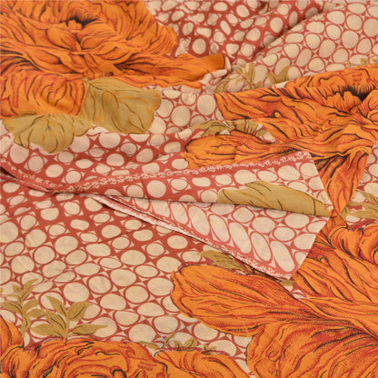 Sanskriti Vintage Sarees Dark Red Printed Pure Cotton Sari Soft 5yd Craft Sustainable Fabric