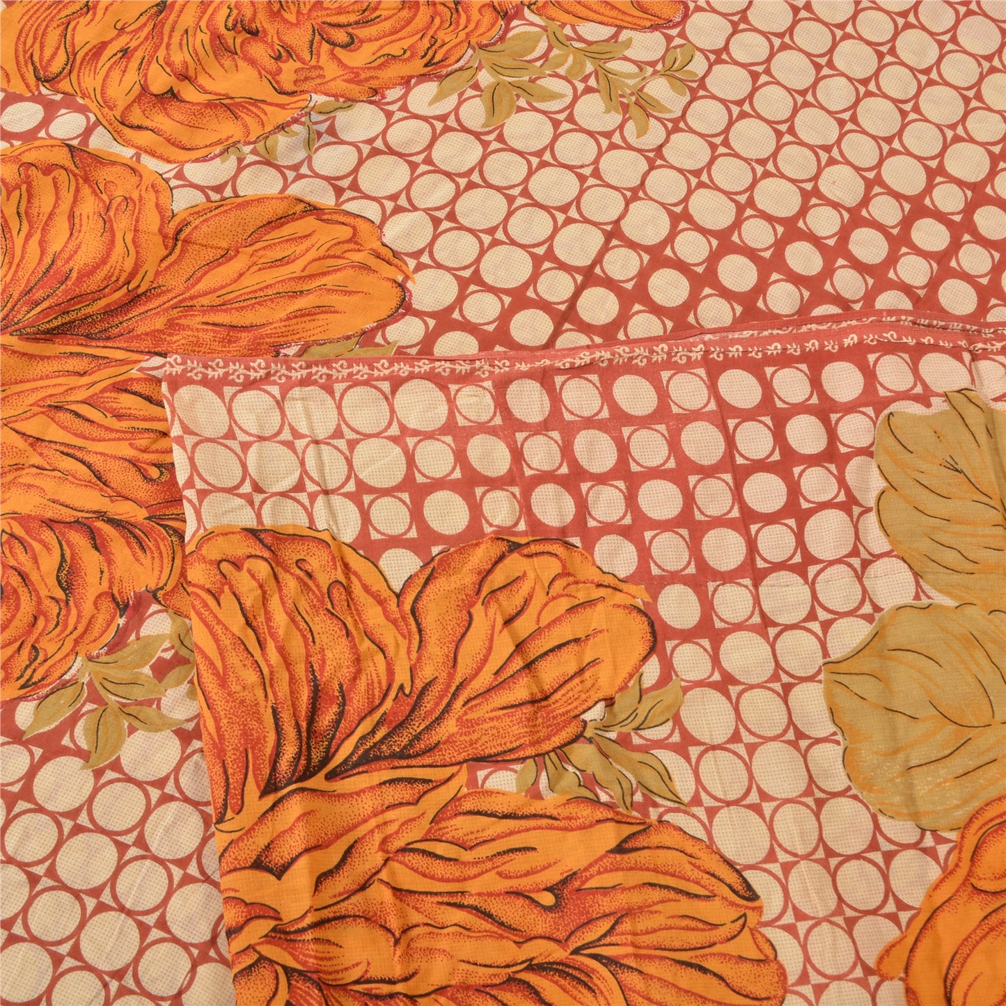 Sanskriti Vintage Sarees Dark Red Printed Pure Cotton Sari Soft 5yd Craft Sustainable Fabric