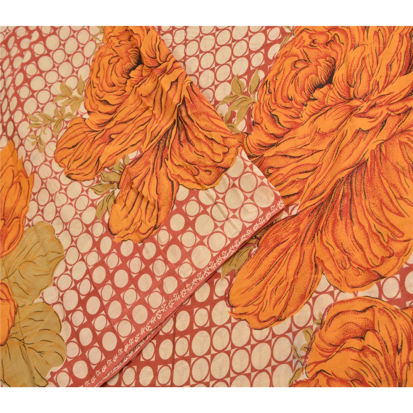 Sanskriti Vintage Sarees Dark Red Printed Pure Cotton Sari Soft 5yd Craft Sustainable Fabric