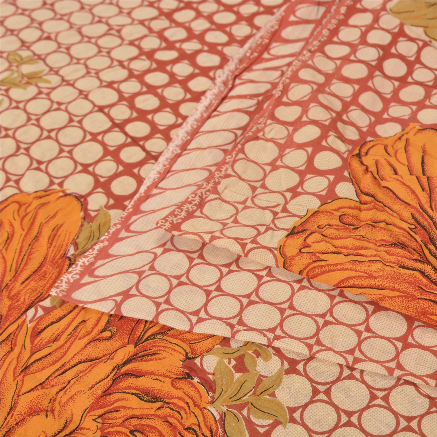 Sanskriti Vintage Sarees Dark Red Printed Pure Cotton Sari Soft 5yd Craft Sustainable Fabric