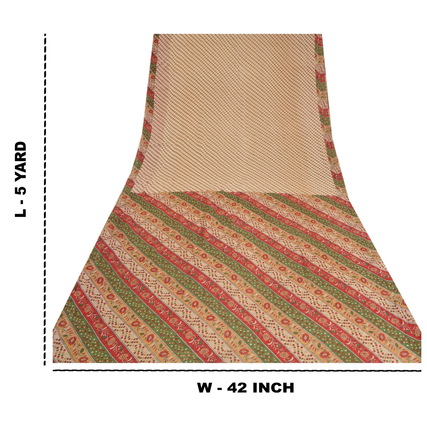 Sanskriti Vintage Sarees Indian Cream Printed Pure Cotton Sari 5yd Craft Sustainable Fabric