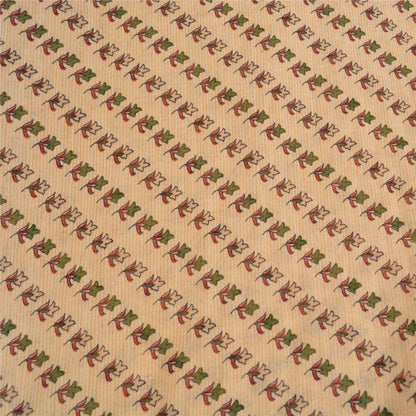 Sanskriti Vintage Sarees Indian Cream Printed Pure Cotton Sari 5yd Craft Sustainable Fabric