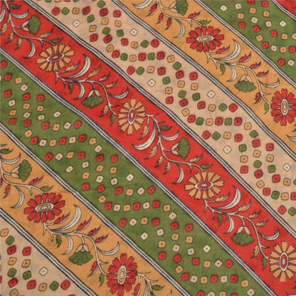 Sanskriti Vintage Sarees Indian Cream Printed Pure Cotton Sari 5yd Craft Sustainable Fabric