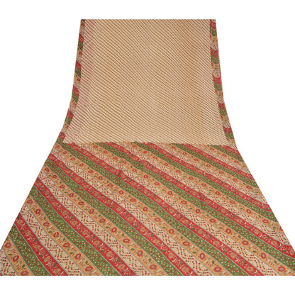 Sanskriti Vintage Sarees Indian Cream Printed Pure Cotton Sari 5yd Craft Sustainable Fabric