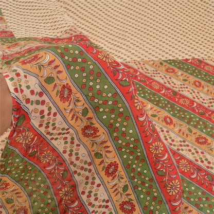 Sanskriti Vintage Sarees Indian Cream Printed Pure Cotton Sari 5yd Craft Sustainable Fabric