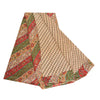 Sanskriti Vintage Sarees Indian Cream Printed Pure Cotton Sari 5yd Craft Sustainable Fabric