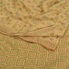 Sanskriti Vintage Sarees Indian Beige Printed Pure Cotton Sari 5yd Craft Sustainable Fabric