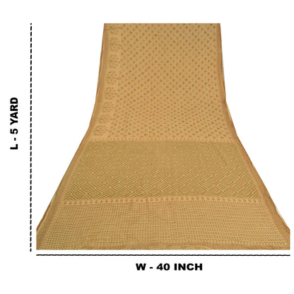Sanskriti Vintage Sarees Indian Beige Printed Pure Cotton Sari 5yd Craft Sustainable Fabric