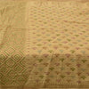 Sanskriti Vintage Sarees Indian Beige Printed Pure Cotton Sari 5yd Craft Sustainable Fabric