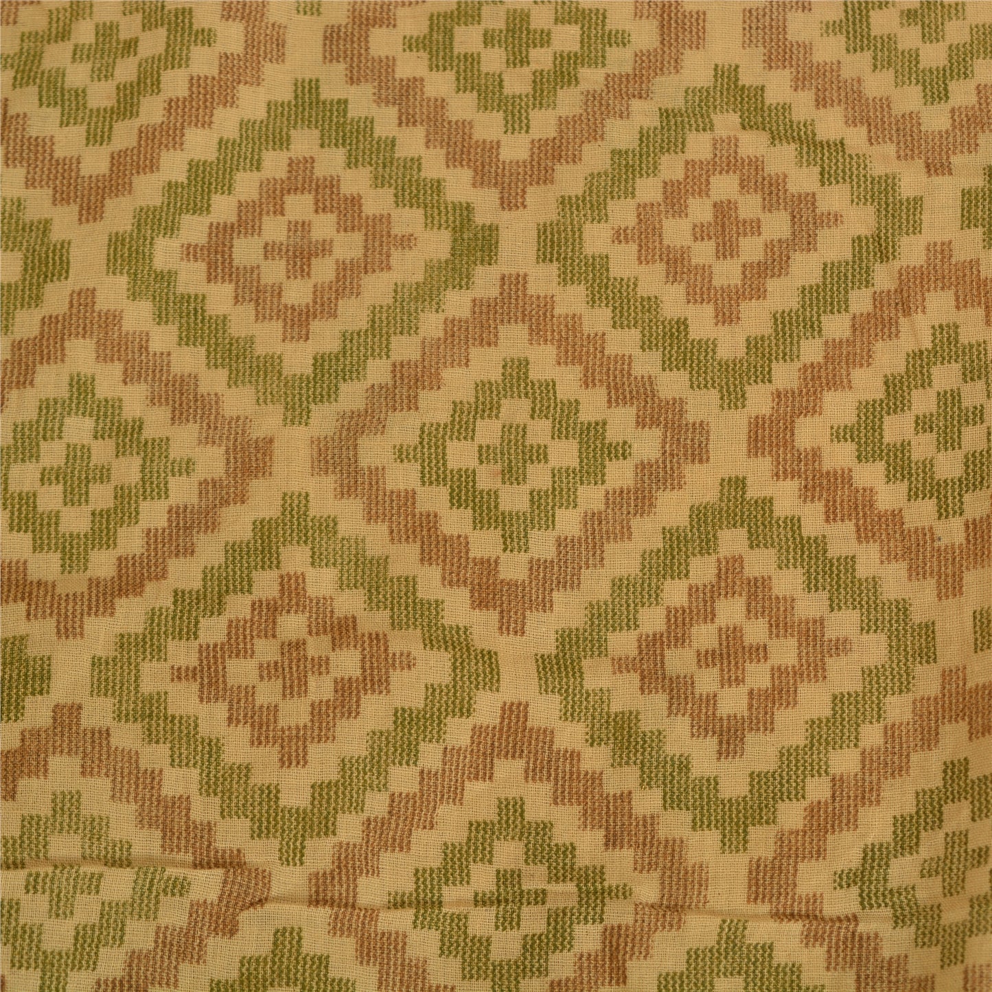 Sanskriti Vintage Sarees Indian Beige Printed Pure Cotton Sari 5yd Craft Sustainable Fabric