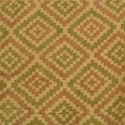 Sanskriti Vintage Sarees Indian Beige Printed Pure Cotton Sari 5yd Craft Sustainable Fabric