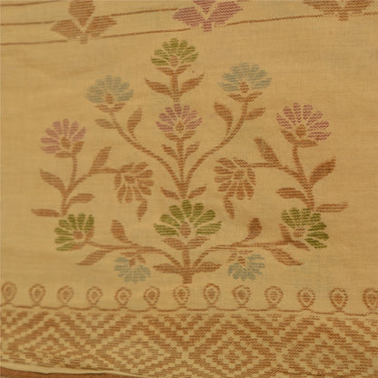 Sanskriti Vintage Sarees Indian Beige Printed Pure Cotton Sari 5yd Craft Sustainable Fabric