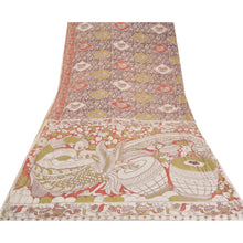 Load image into Gallery viewer, Sanskriti Vintage Sarees Mauve Peacock Kalamkari Printed Pure Cotton Sari Fabric
