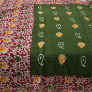 Sanskriti Vintage Sarees Indian Green/Red Pure Cotton Printed Sari Craft Fabric