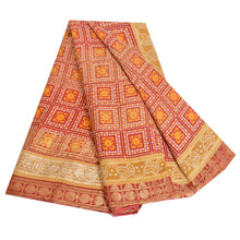 Load image into Gallery viewer, Sanskriti Vintage Sarees Red Bandhani Print Woven Pure Cotton Sari Craft Fabric
