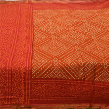 Load image into Gallery viewer, Sanskriti Vintage Sarees Red Bandhani Print Zari Border Pure Cotton Sari Fabric
