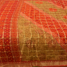 Load image into Gallery viewer, Sanskriti Vintage Sarees Red/Green Bandhani Print Woven Pure Cotton Sari Fabric
