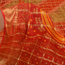 Load image into Gallery viewer, Sanskriti Vintage Sarees Red/Green Bandhani Print Woven Pure Cotton Sari Fabric
