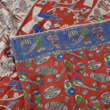 Load image into Gallery viewer, Sanskriti Vintage Sarees Red Handmade Kalamkari Pure Cotton Printed Sari Fabric
